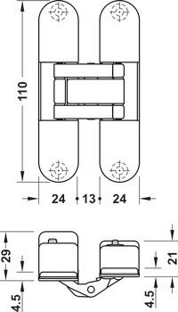 Bisagra, Startec H12 S, montaje oculto, para puertas interiores sin galce hasta 60 kg