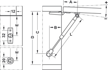 Muelle de gas, para puertas de madera o con marco de aluminio, de apertura automática