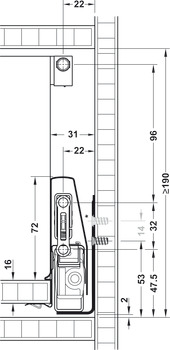 Juego de panel frontal extraíble, Häfele Matrix Box P70, con barandilla longitudinal, rectangular, altura del marco 92 mm, carga máxima 70 kg
