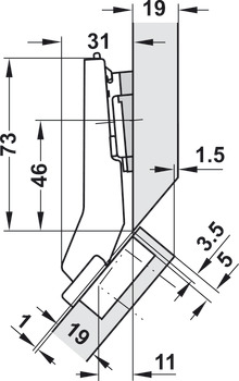 Bisagra en ángulo 45°, Blum Clip Top Blumotion 110°, para armarios de esquina con frentes enrasados