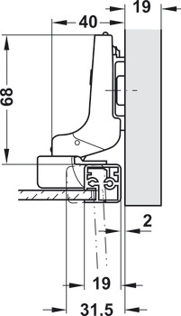 Bisagra de cazoleta, Clip Top Blumotion 95°, tope interior, para marcos estrechos