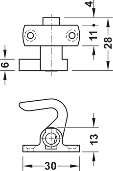 Serrure espagnolette, Häfele Push-Lock, axe 25 mm, utilisable des deux côtés