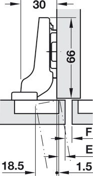 Charnière à corps, Blum Clip 100°, pose en semi-applique/jumelée, pour portes minces, avec fermeture automatique