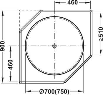 Ferrure pivotante à cercle complet, meuble d'angle, avec fonds pivotants, porte diagonale 45°