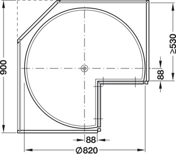 Fond pivotant en trois-quarts de cercle, meuble d'angle, porte 90°, pour meuble bas 900 x 900 mm