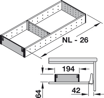 Jeux de compartiments, Blum Orga-Line, Tandembox, pour tiroir hauteur de système M, hauteur de côtés 83 mm