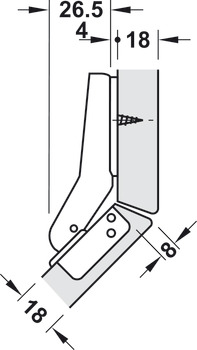 Charnière à corps, Häfele Metallamat A/SM 92°, pour application d'angle 45°