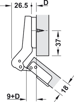 Charnière à corps, Häfele Metallamat A/SM 92°, pour application d'angle 45°