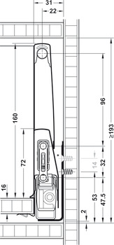 Conjunto de extensão, Häfele Matrix Box P50, com painel lateral de encaixe, altura da lateral de gaveta 92 mm, capacidade de carga 50 kg