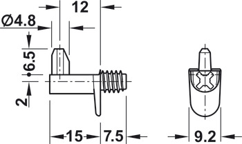 Suporte de prateleira, para aparafusar em diâmetro de furo Ø 5 mm, liga de zinco