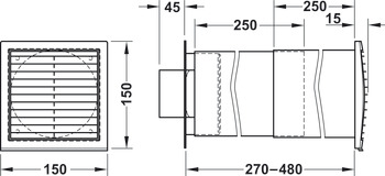 Set de ventiladores telescópicos de parede Ⓘ, Sistema de conduta plana 125 soft, redondo, conector de tubo plano, saida de ar