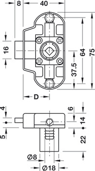 Fechadura de vareta giratória, Conjunto completo Piccolo-Nova, entrada 25 mm