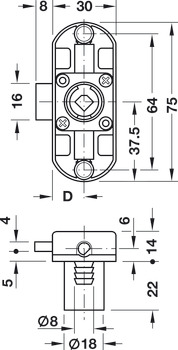Fechadura de vareta giratória, Symo Piccolo-Nova, entrada 15 mm
