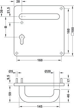 Conjuntos de puxadores de porta, Aço inox, Startec, PDH4102, contrachapa quadrada