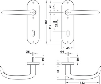 Conjunto de puxadores de porta, aço inox, Startec, PDH4104, contrachapa curta