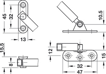 Ferragem rebatível com mecanismo de travagem, com mecanismo de travagem, para portas em madeira, efeito de travagem ajustável