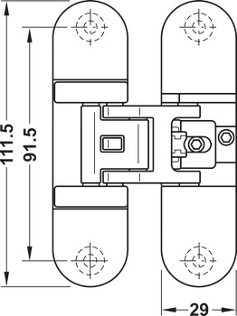 Dobradiça de porta, Startec H7, invisível, para portas interiores faceadas até 50/70 kg