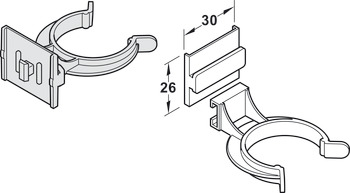 Clip de rodapé, com suporte de painel, plástico, para sistema de rodapé Häfele AXILO<sup>®</sup> 48