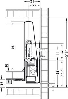 Conjunto de gaveta, Häfele Matrix Box P50, altura da lateral de gaveta 115 mm, capacidade de carga 50 kg, com mecanismo de fecho suave Push-to-Open