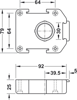 Placa de montagem, para sistema de rodapé Häfele AXILO<sup>®</sup> 78