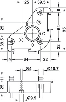 Placa de montagem, para sistema de rodapé Häfele AXILO<sup>®</sup> 78