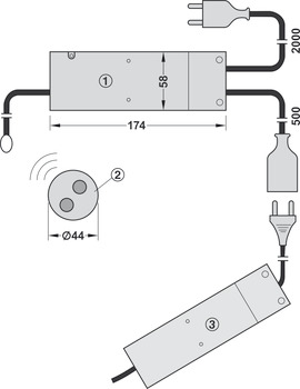 Interruptor sem fios, com controlo remoto de 1 canal e anel de instalação, 230 V