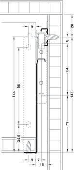 Sistema de laterais de gaveta, parede simples, Häfele Matrix Box Single A25, extração parcial, altura 150 mm, branco, RAL 9010