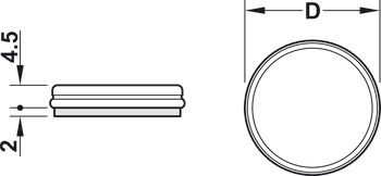 Deslizador reversível, redondo, para embutir com diâmetro de 20 a 50 mm