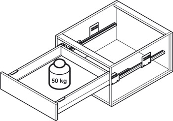 Conjunto de gaveta, Häfele Matrix Box P50, altura da lateral de gaveta 115 mm, capacidade de carga 50 kg, com mecanismo de fecho suave Push-to-Open