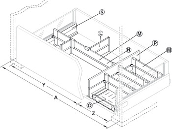 Conjunto de suportes para separador transversal, Blum Orga-Line, para Tandembox intivo Boxcover/Boxcap, altura do sistema L