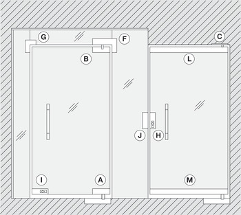 Ferragem para porta de dupla ação, superior, Startec, para portas de dupla ação totalmente em vidro