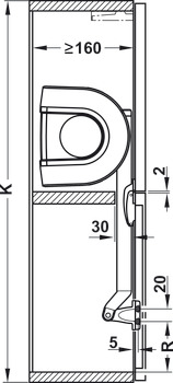 Ferragem elevatória de suspensão, E-Senso, para portas de duas peças com divisão 1:1