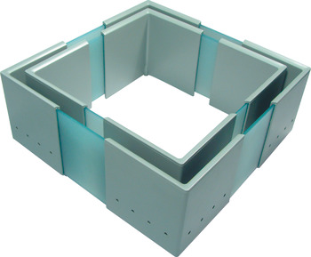 Interiores para recipientes de armazenamento de alimentos, para extensões frontais e caixas de gaveta interna com carris
