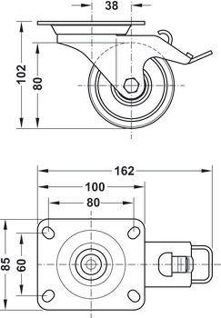 Maskin- och apparathjul, med mjuk glidyta, fast eller svängbar