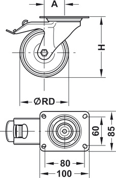 Maskin- och apparathjul, med hård glidyta, fast eller svängbar