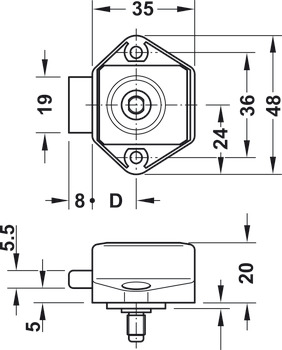utanpåliggande regellås, Häfele Push-Lock Mini, dornmått 15 mm