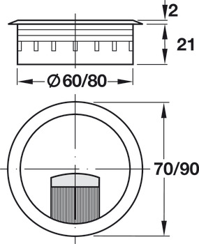 kabelgenomföring, rund, 70 eller 90 mm