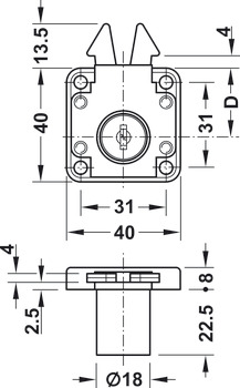 Uppskruvnings-rulljalusielås, för fast monterad skivcylinder, dornmått 24,5 mm