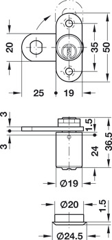 Lyftlås, med stiftcylinder, Fäste, Dörrtjocklek ≤21 mm, Normalprofil enligt kundens specifikationer