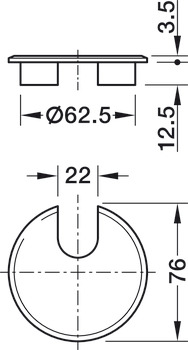 kabelgenomföring, rund, rund, Diameter 76 mm, 1 delar