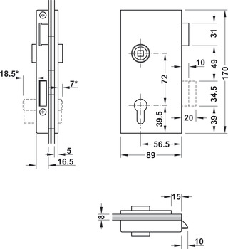 Profilcylinderlås till glasdörr, 4224, FSB