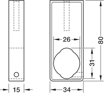 Kombi-mellanfäste för garderobsrör, För garderobsrör OVA 30 x 15 mm och garderobsrör runt diameter 25 mm