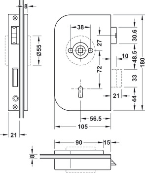 Enkelt lås för glasdörr, GHP 103, Startec