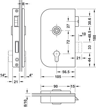 Profilcylinderlås till glasdörr, GHP 103, Startec