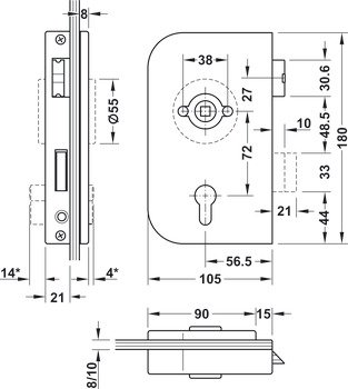 Profilcylinderlås till glasdörr, GHP 103, Startec