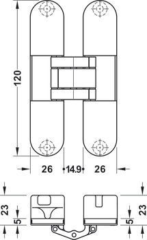 Dörrgångjärn, dolt monterat, För ofalsade innerdörrar upp till 40/50 kg, Startec