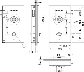 Badrums-/WC-lås till glasdörr, GHP 203, Startec