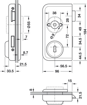 Enkelt lås för glasdörr, GHP 103, Startec