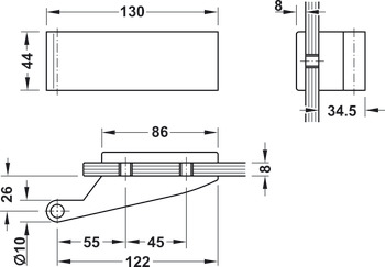 Gångjärn för glasdörr, Gångjärn i tre delar, 2 delar (dörrbladsdel), Startec