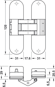 Dörrgångjärn, Startec H12, dolt monterat, för ofalsade innerdörrar upp till 60 kg